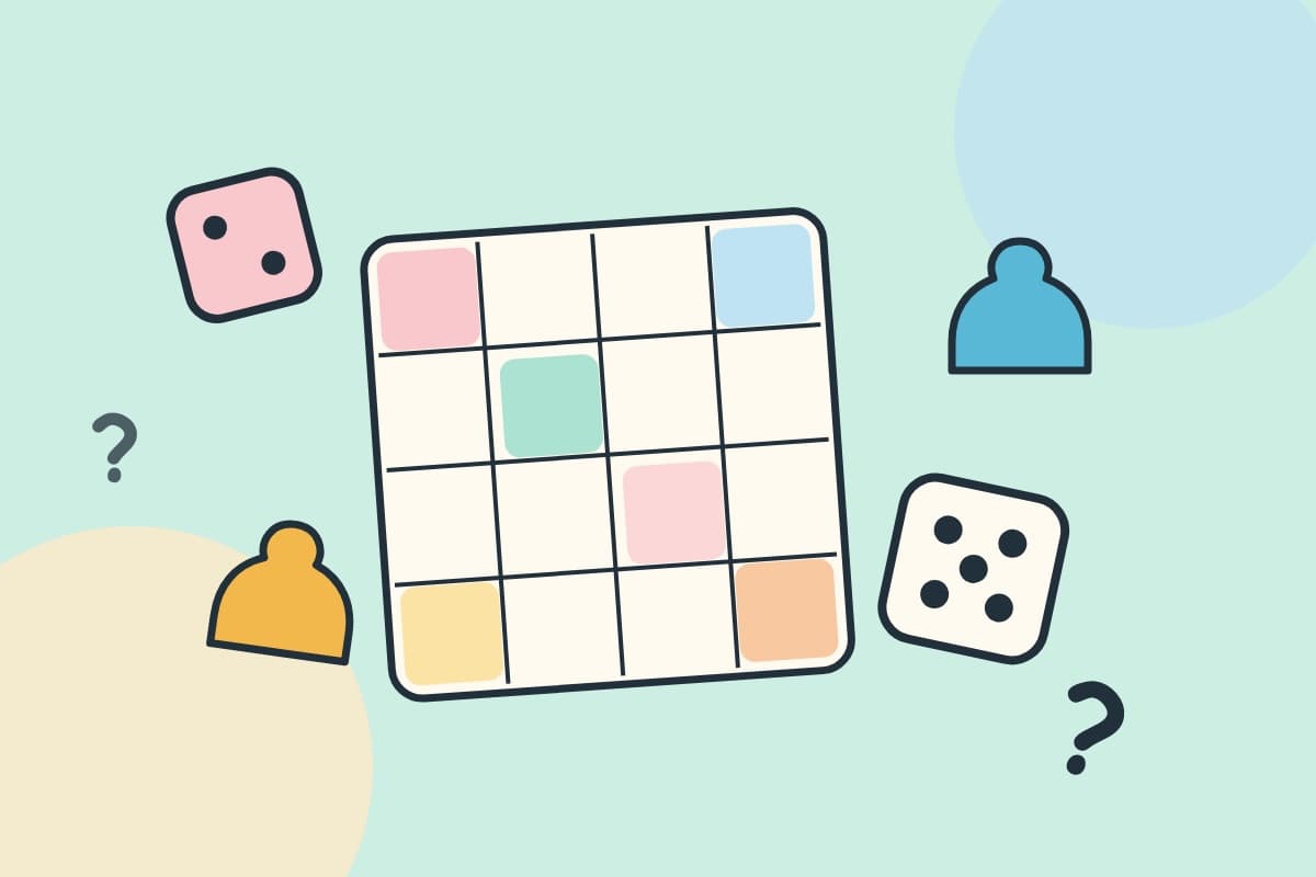 Board game pieces and dice on a table