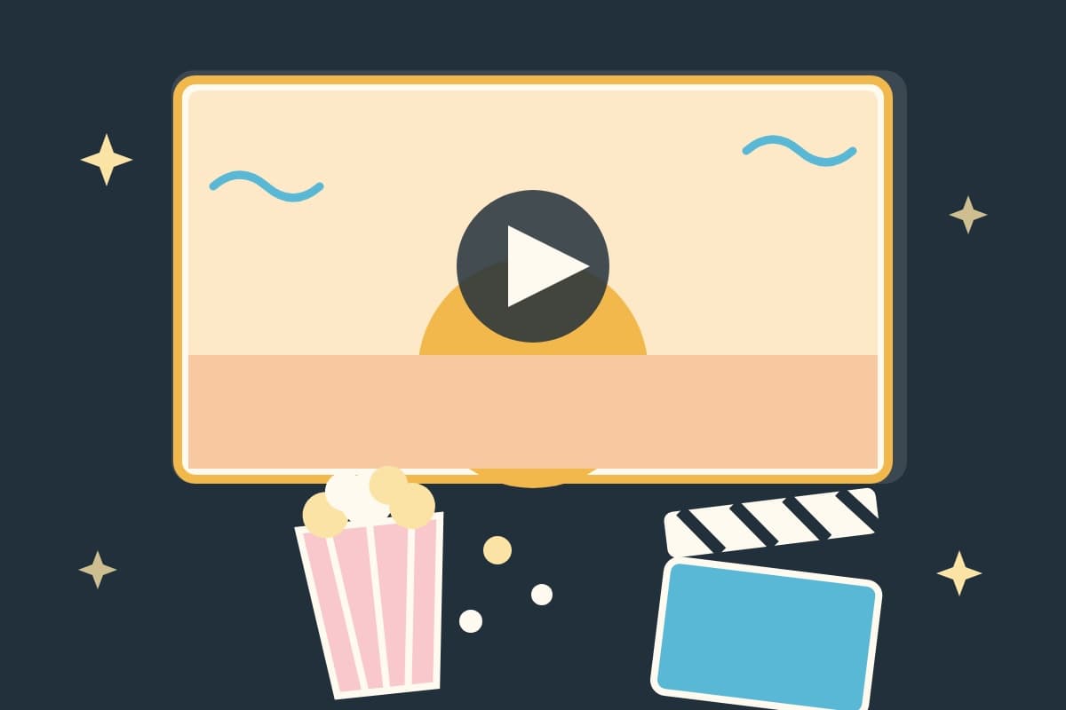 Popcorn and a movie screen glowing in a dark room